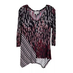 Lynn Ritchie Tunic Womens Size Small Burgundy Navy Slinky Abstract Art to Wear